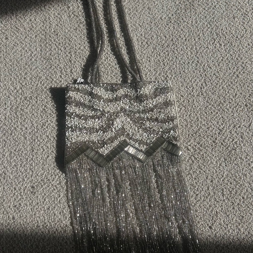 Silver Beaded Evening Bag